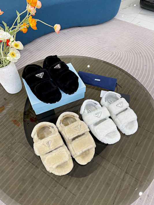 PRADA FUR VELCRO SANDALS