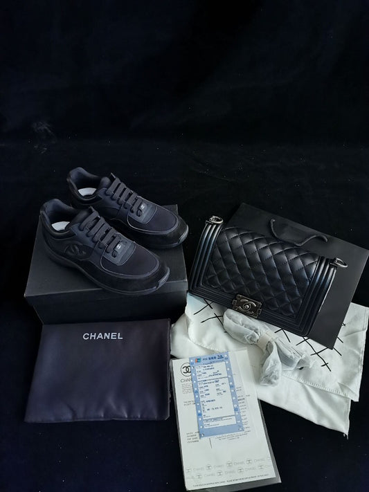 CHANEL BLACK SNEAKER AND PURSE SET