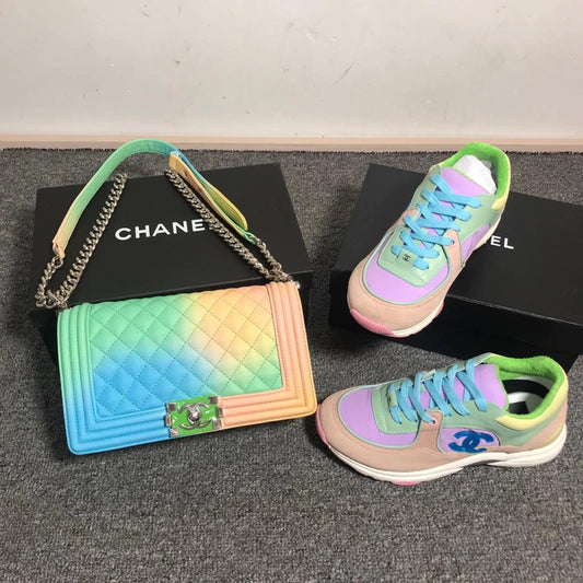 CHANEL RAINBOW SNEAKER AND PURSE SET