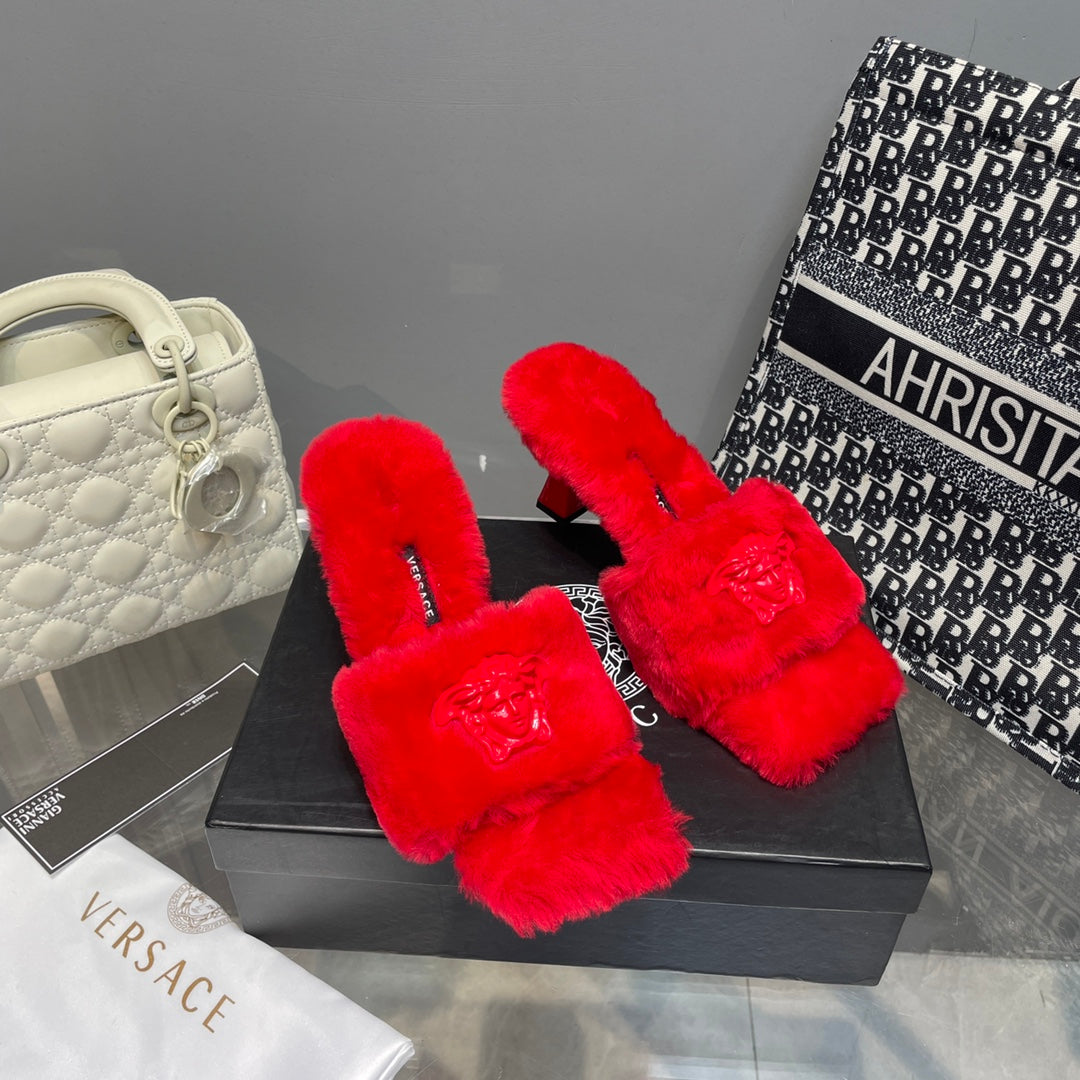 RED VERSACE FUR HEELS